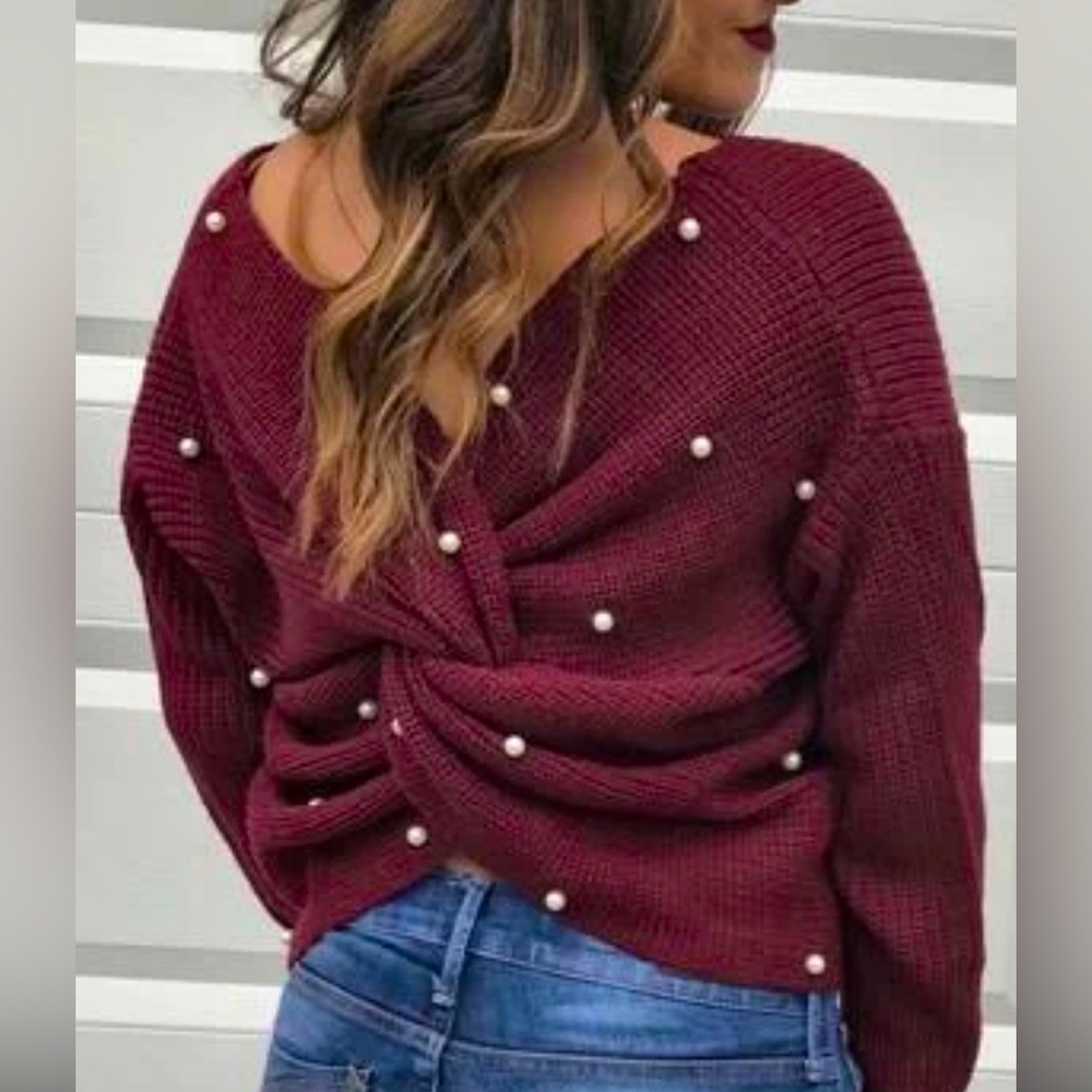 Pearl off shoulder crop sweater Christmas holiday sweater